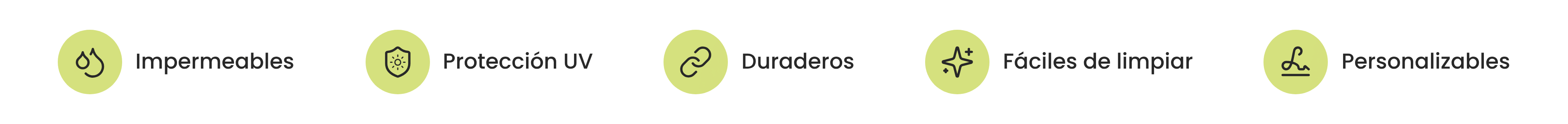 Beneficios: impermeables, protección UV, duraderos, fáciles de limpiar y personalizables